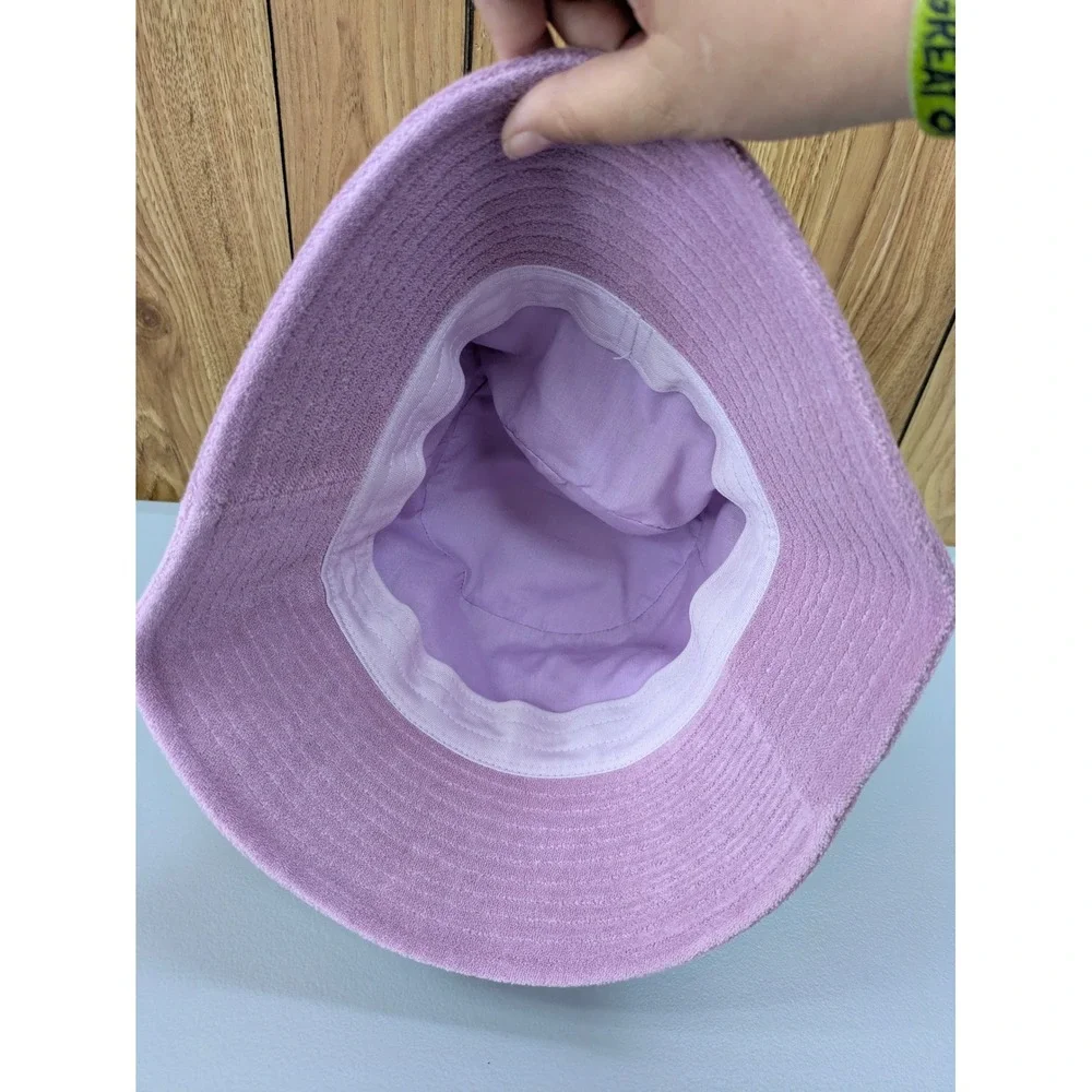 Retro Terry Cloth Bucket Hat Womens‎ OS Purple Side Pocket Sun Beach Hat